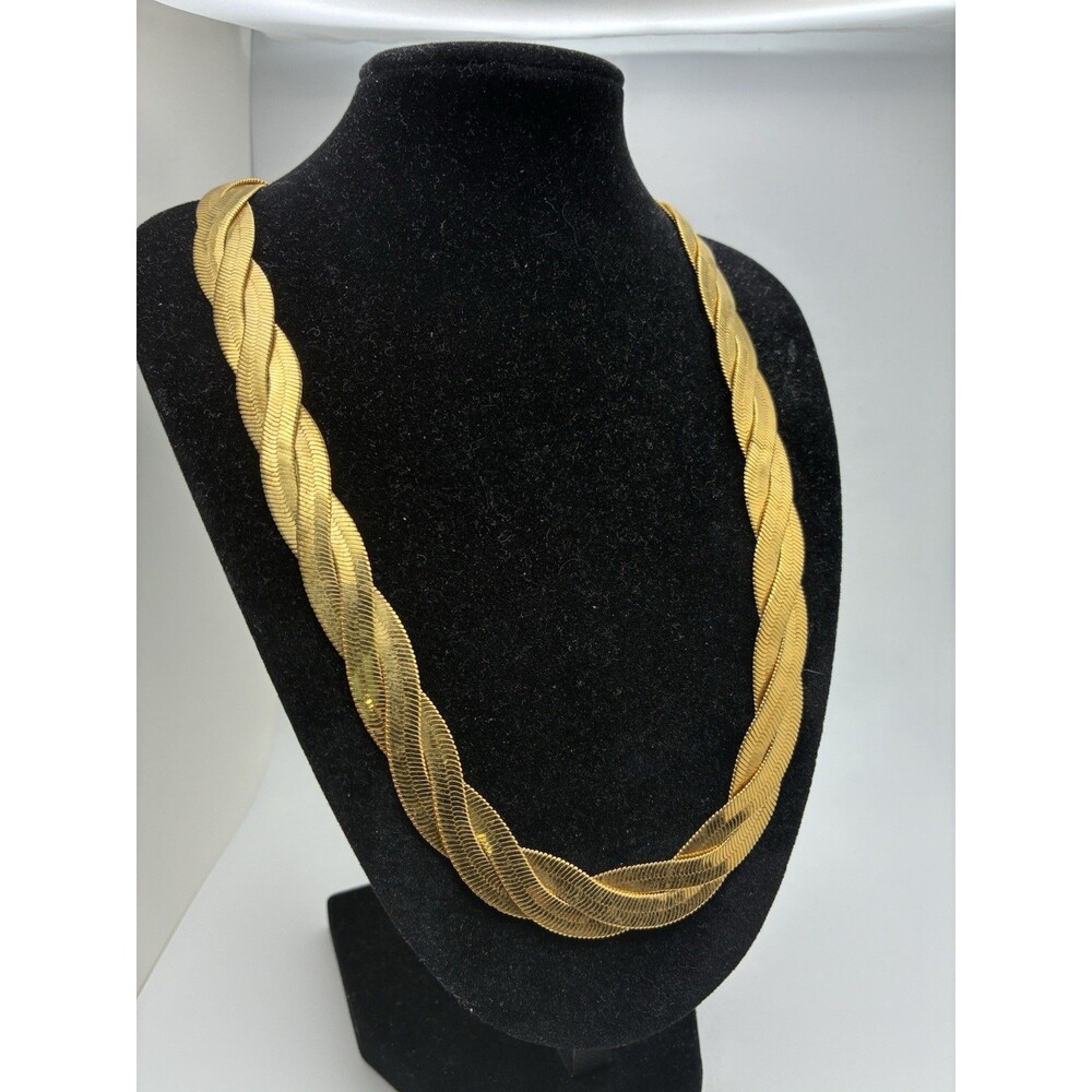 Avon Signed Herringbone Necklace 18” Gold Tone Chunky Braided Vintage